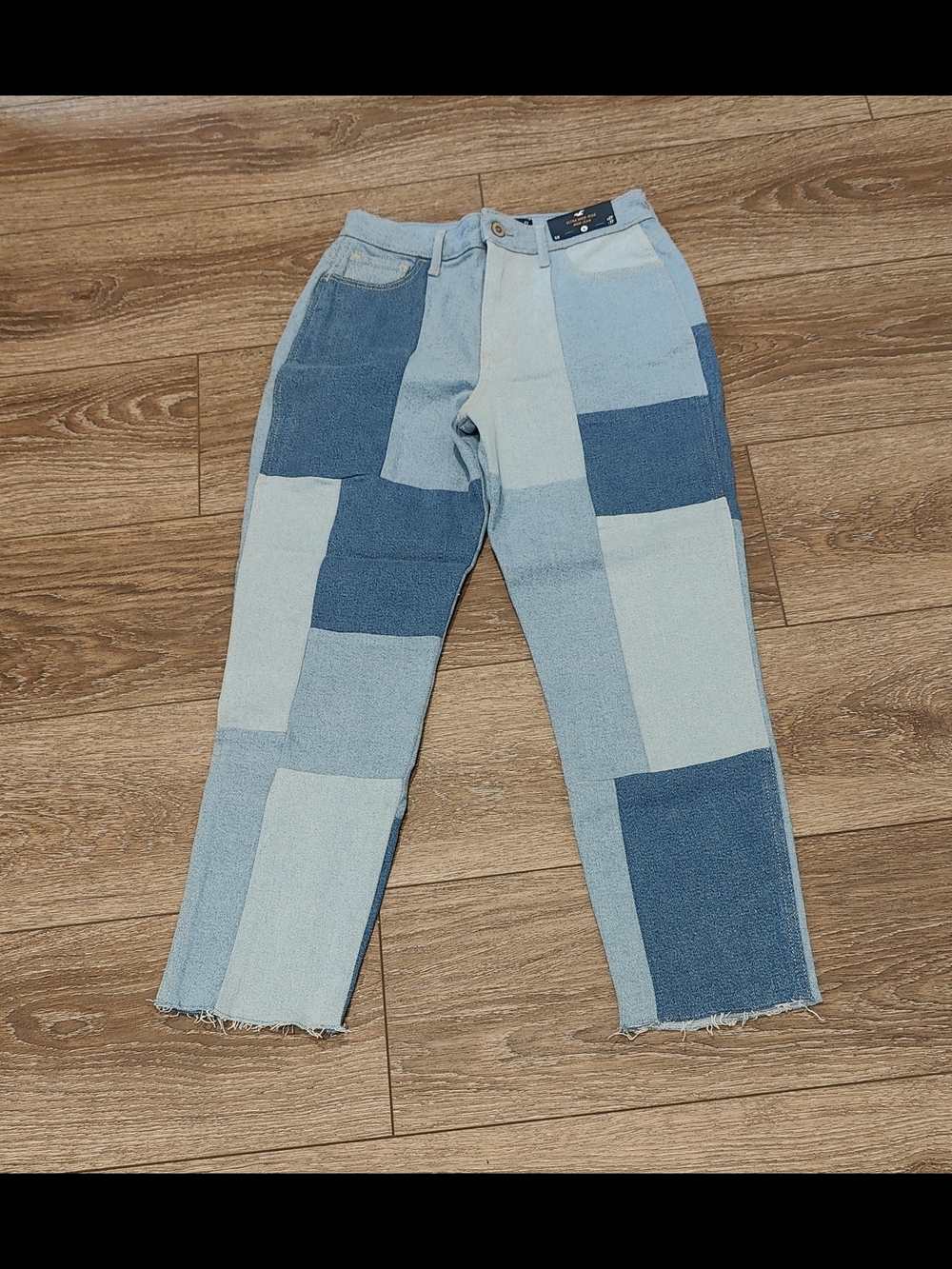 Hollister Light Blue Ultra High Rise Denim Jeans with Brown Leather Patch
